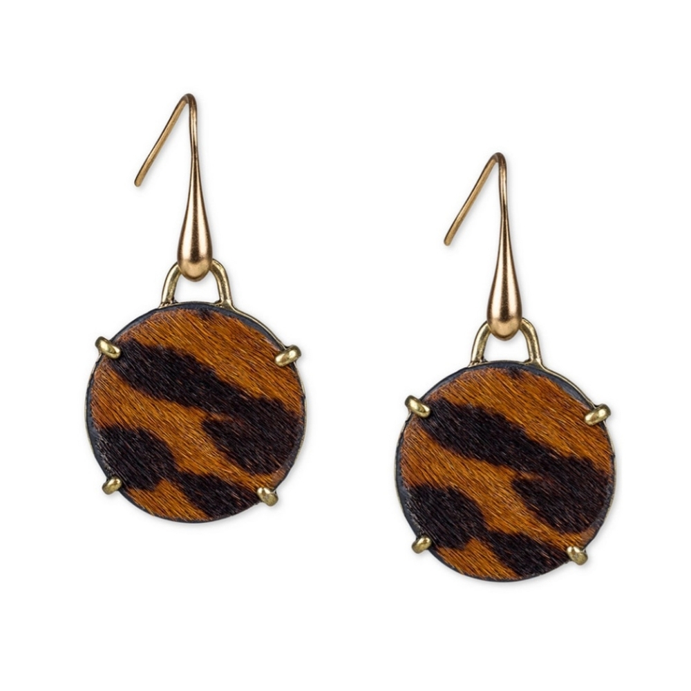 PATRICIA NASH GOLD TONE CALF HAIR DISC DROP EARRINGS NWT